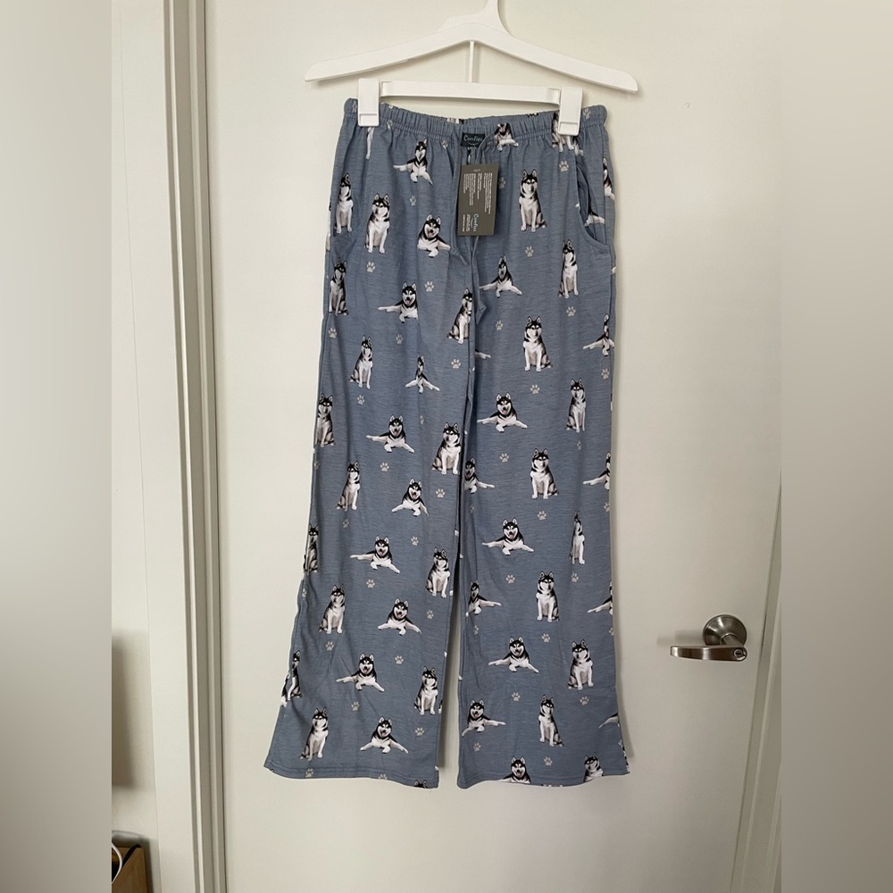 Blue Pajama Pants with Husky Print